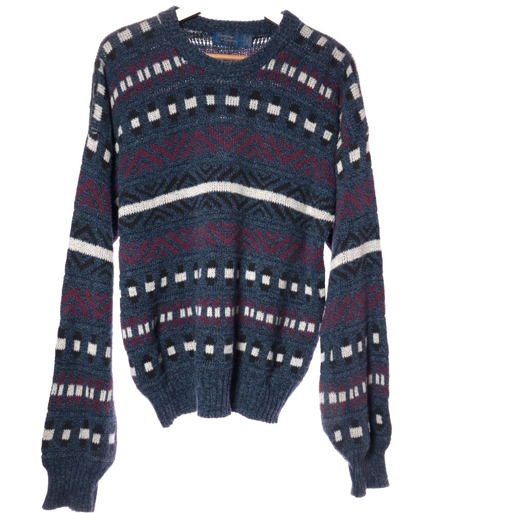 Vintage Cambridge Classics Sweater‎ Men Large Knit Fisherman Geometric Artic